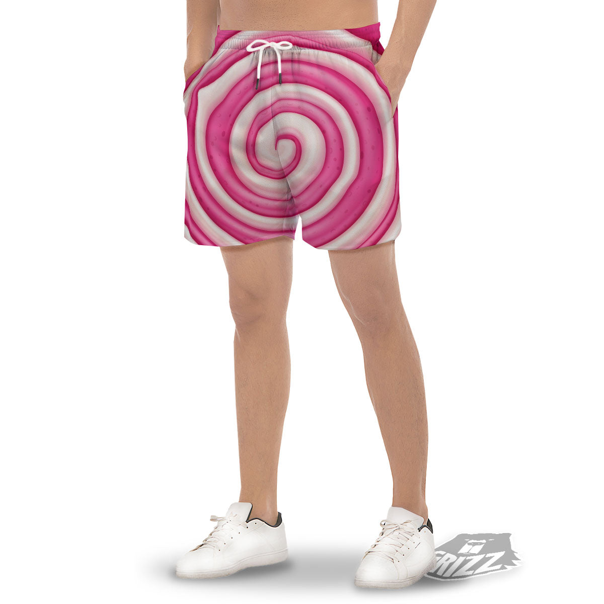 Swirl Pink Lollipop Print Men's Gym Shorts-grizzshop