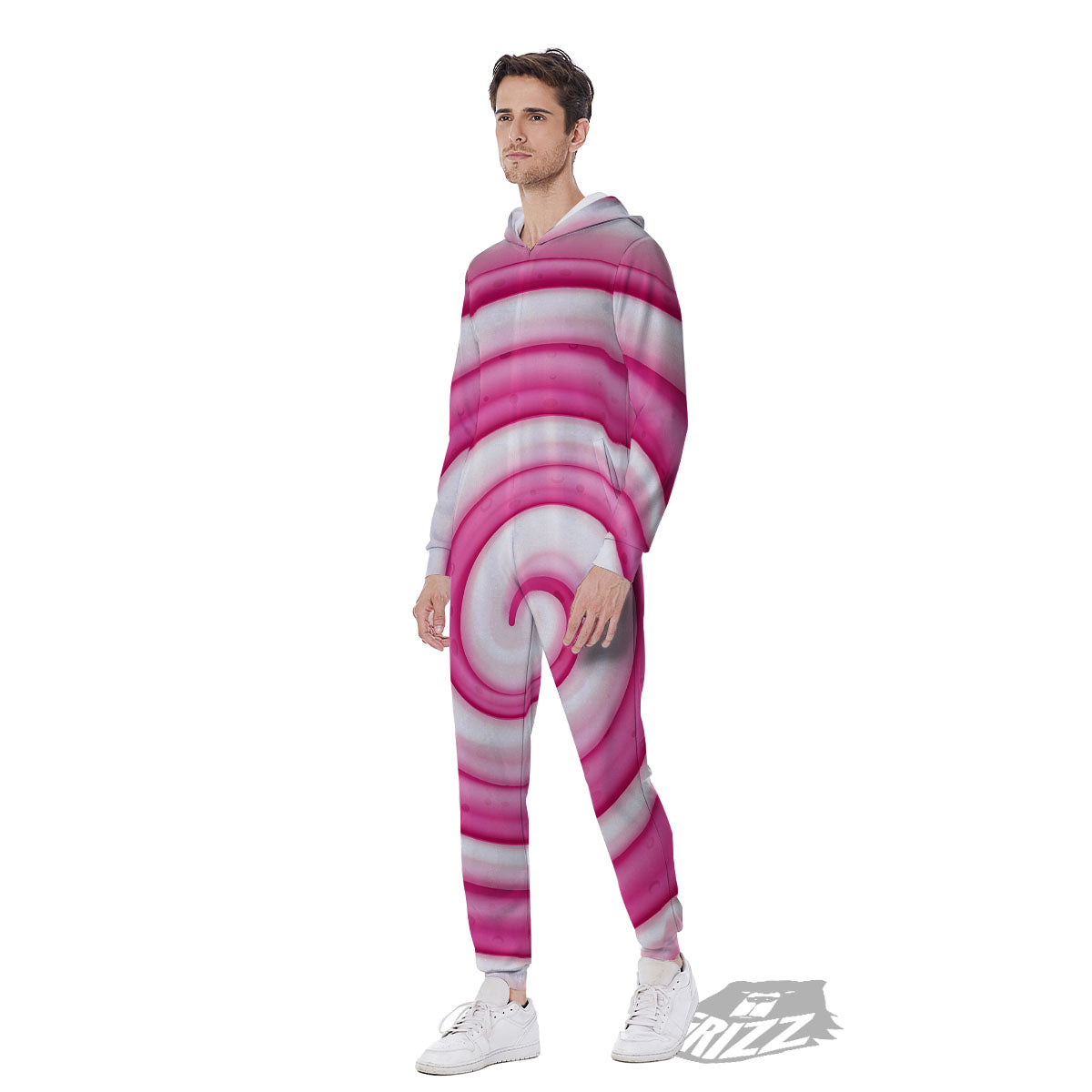Swirl Pink Lollipop Print Men's Jumpsuit-grizzshop