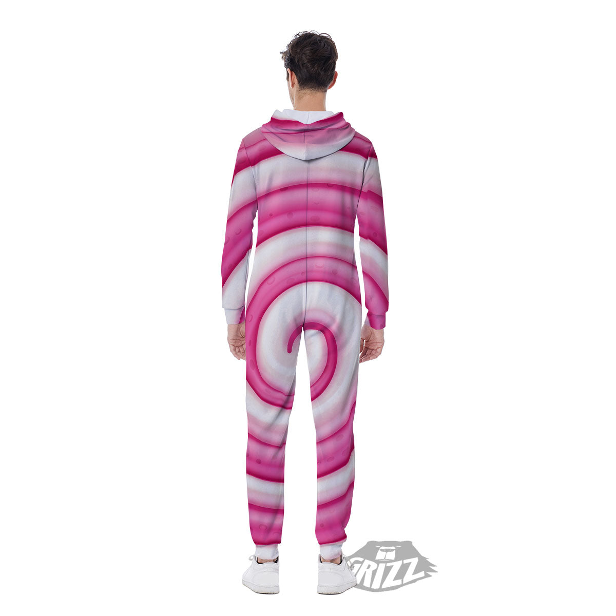 Swirl Pink Lollipop Print Men's Jumpsuit-grizzshop