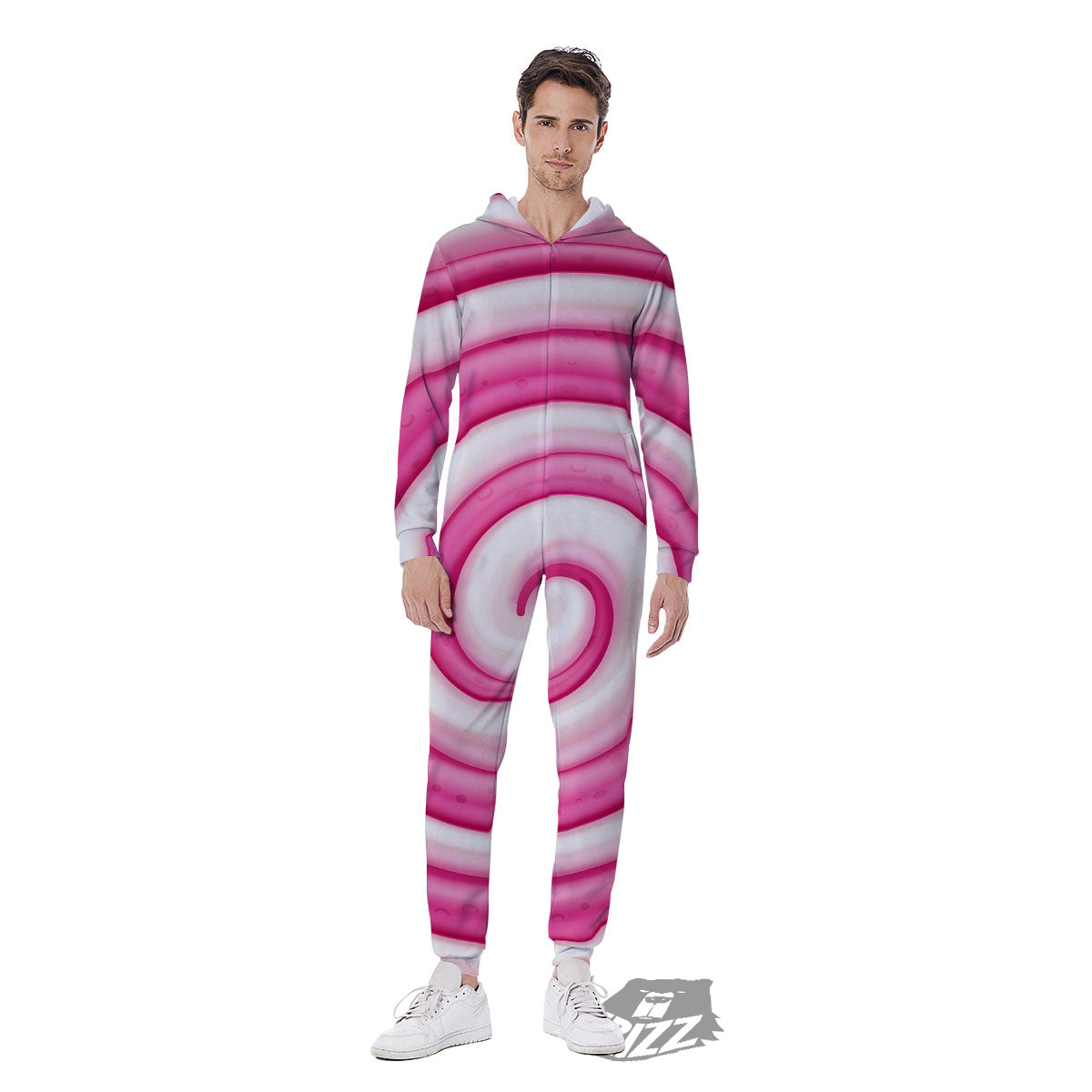 Swirl Pink Lollipop Print Men's Jumpsuit-grizzshop