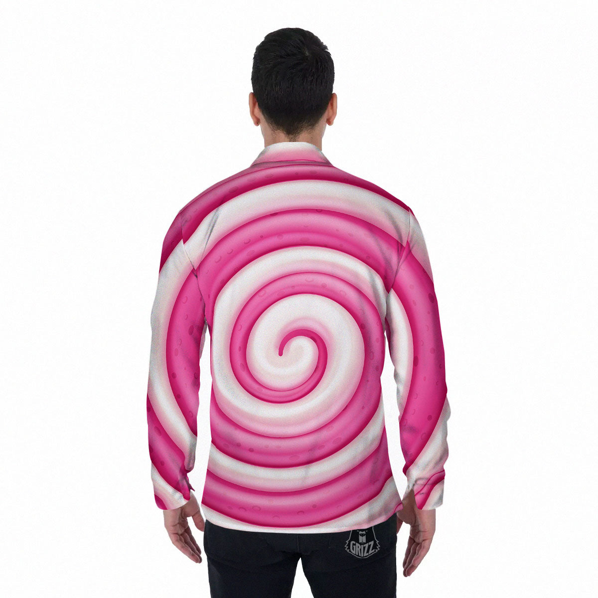 Swirl Pink Lollipop Print Men's Long Sleeve Shirts-grizzshop