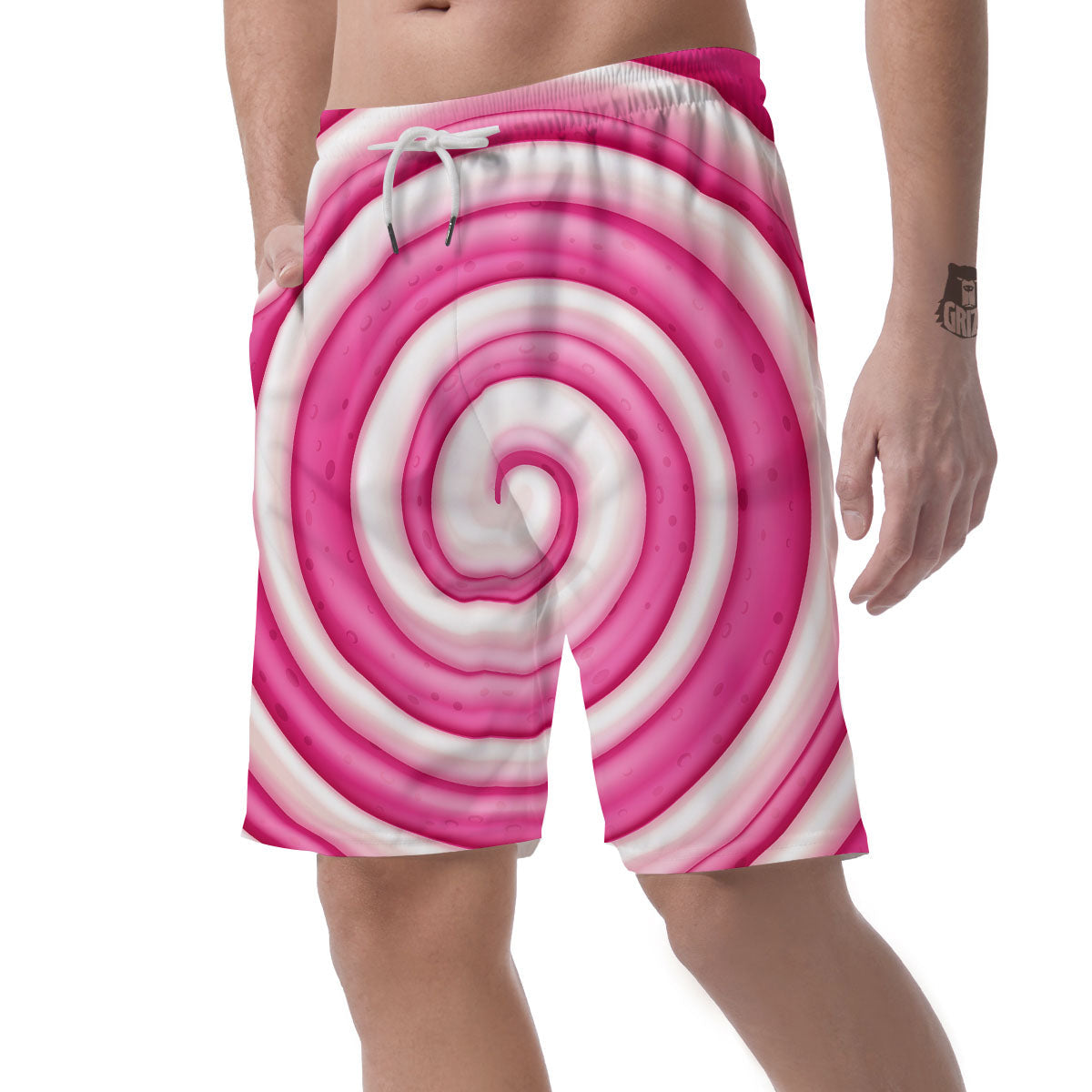 Swirl Pink Lollipop Print Men's Shorts-grizzshop