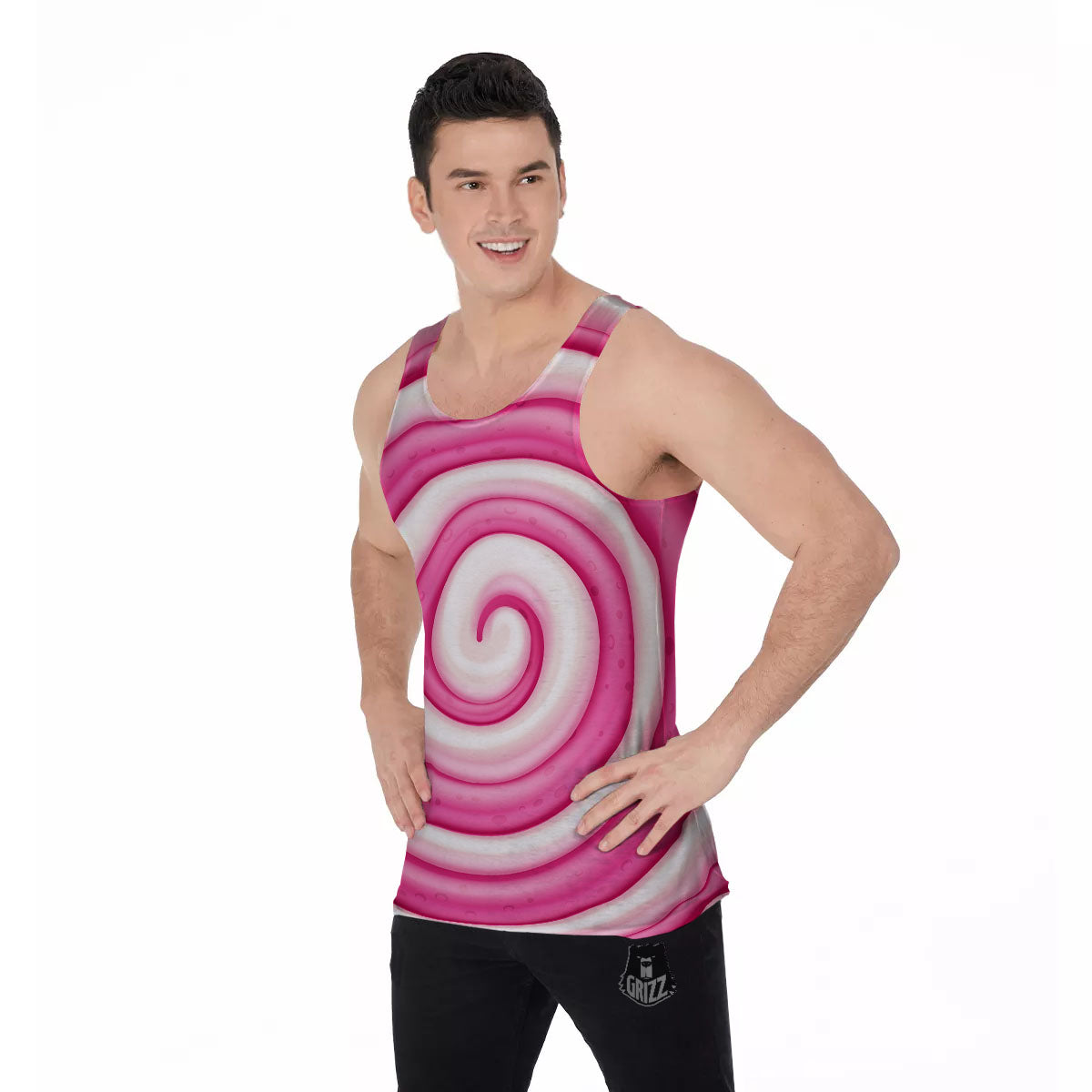 Swirl Pink Lollipop Print Men's Tank Top-grizzshop