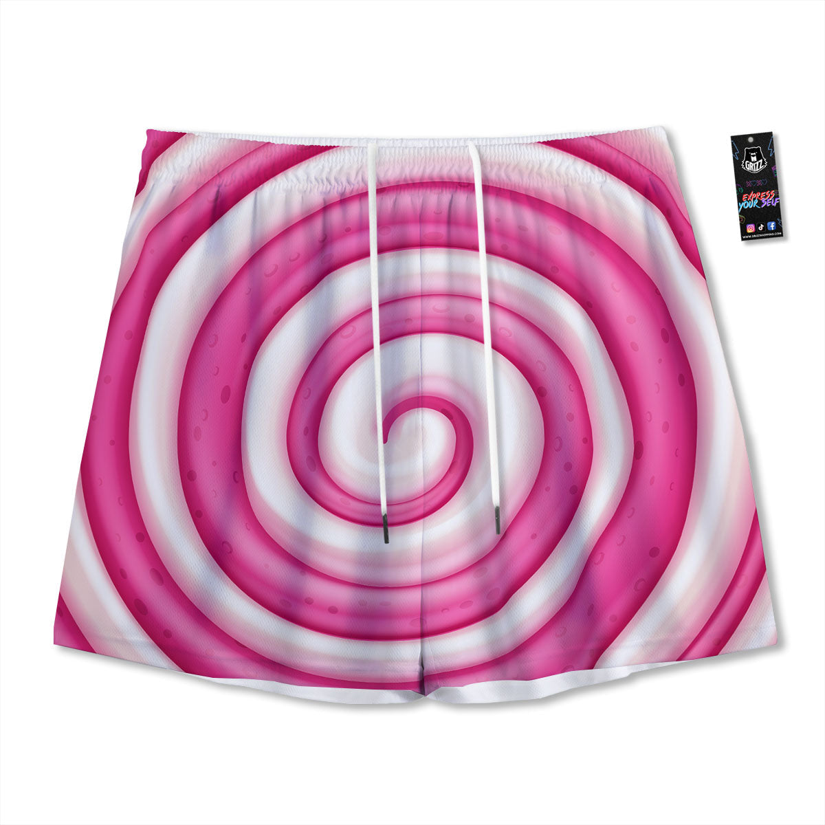 Swirl Pink Lollipop Print Mesh Shorts