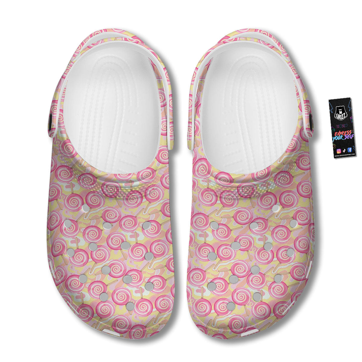 Swirl Pink Lollipop Print Pattern Clog-grizzshop