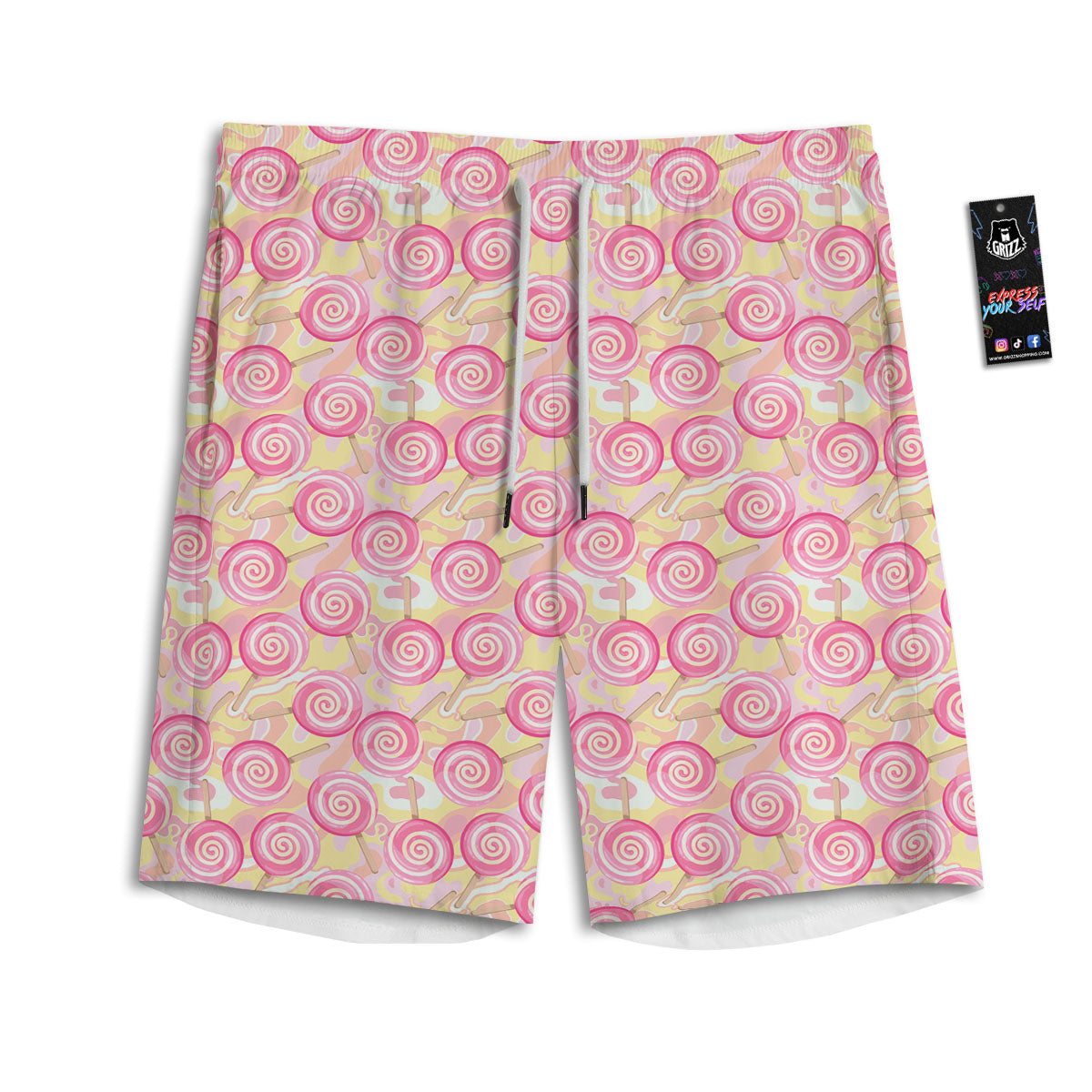 Swirl Pink Lollipop Print Pattern Men's Athletic Shorts