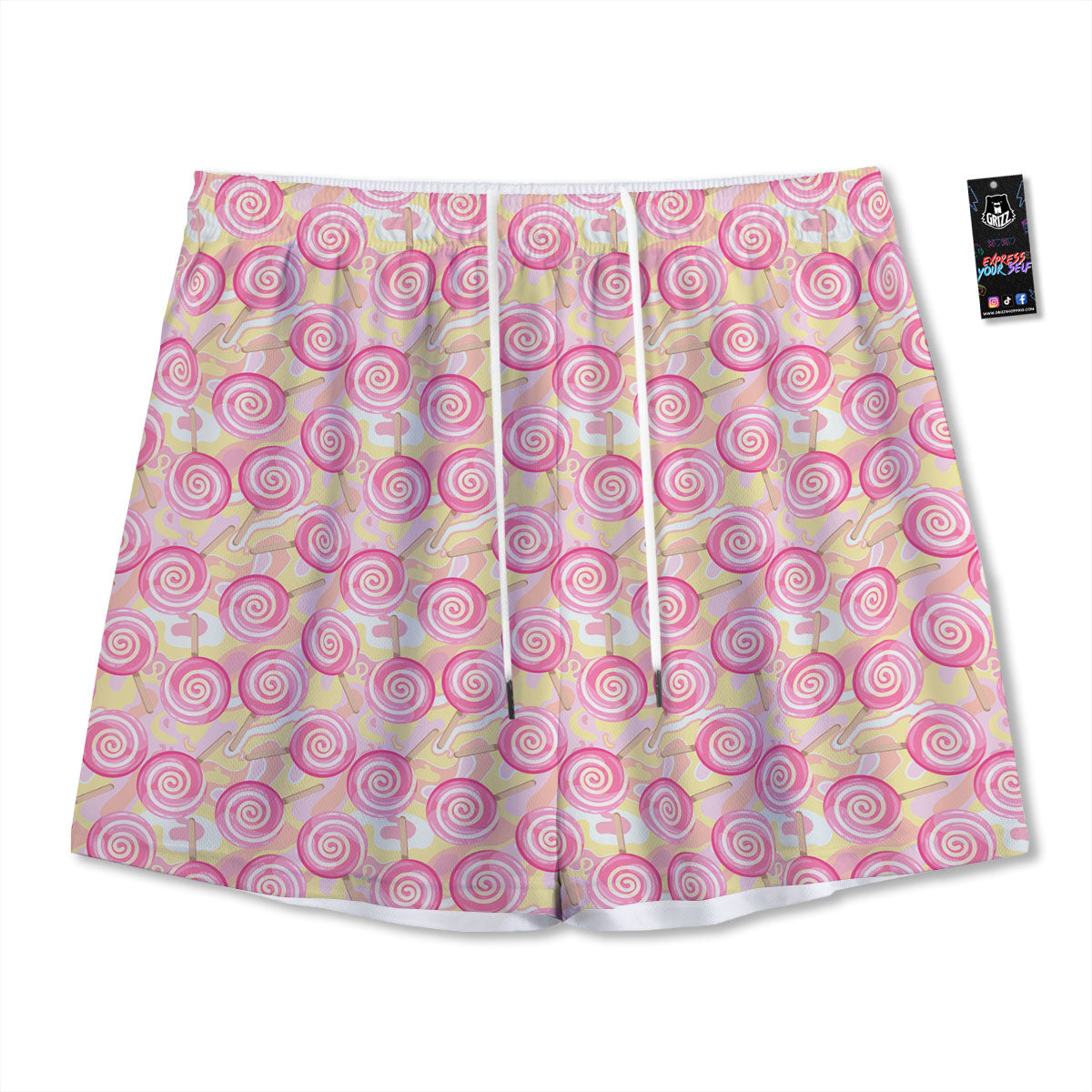 Swirl Pink Lollipop Print Pattern Mesh Shorts