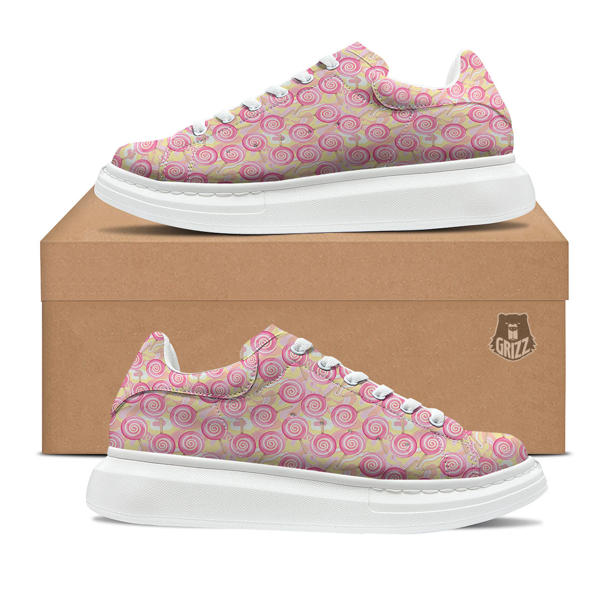 Swirl Pink Lollipop Print Pattern Platform Shoes-grizzshop