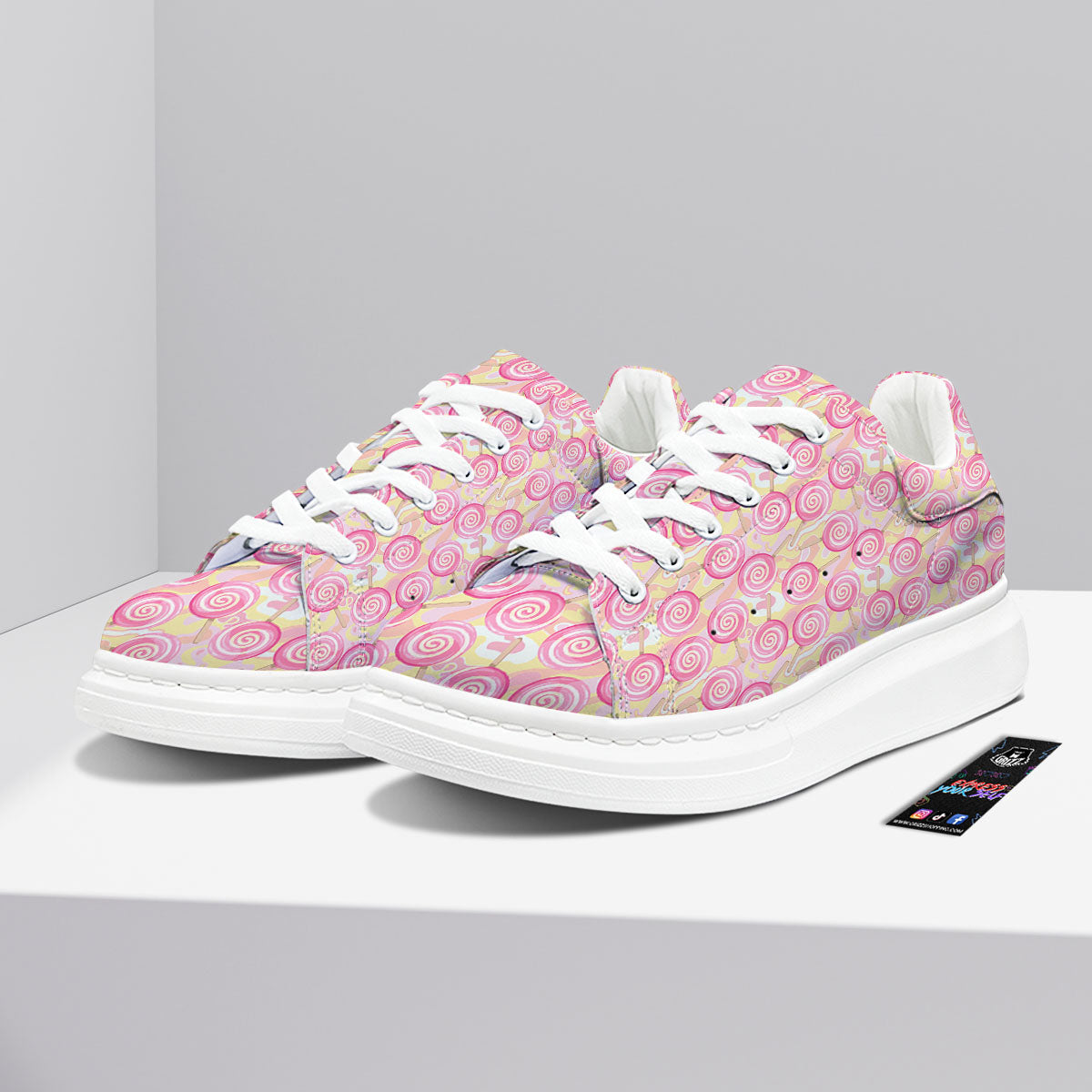 Swirl Pink Lollipop Print Pattern Platform Shoes-grizzshop
