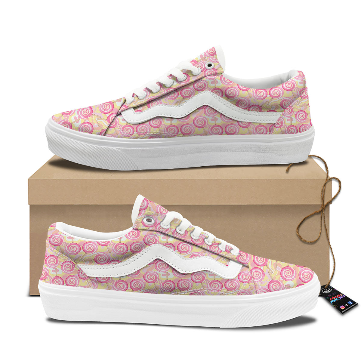 Swirl Pink Lollipop Print Pattern Skate Shoes-grizzshop