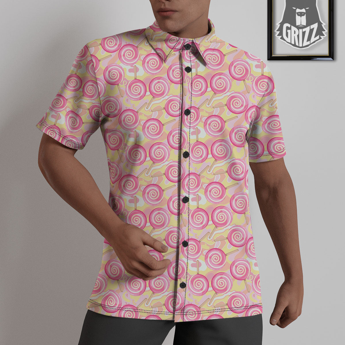 Swirl Pink Lollipop Print Pattern Untucked Shirts-grizzshop