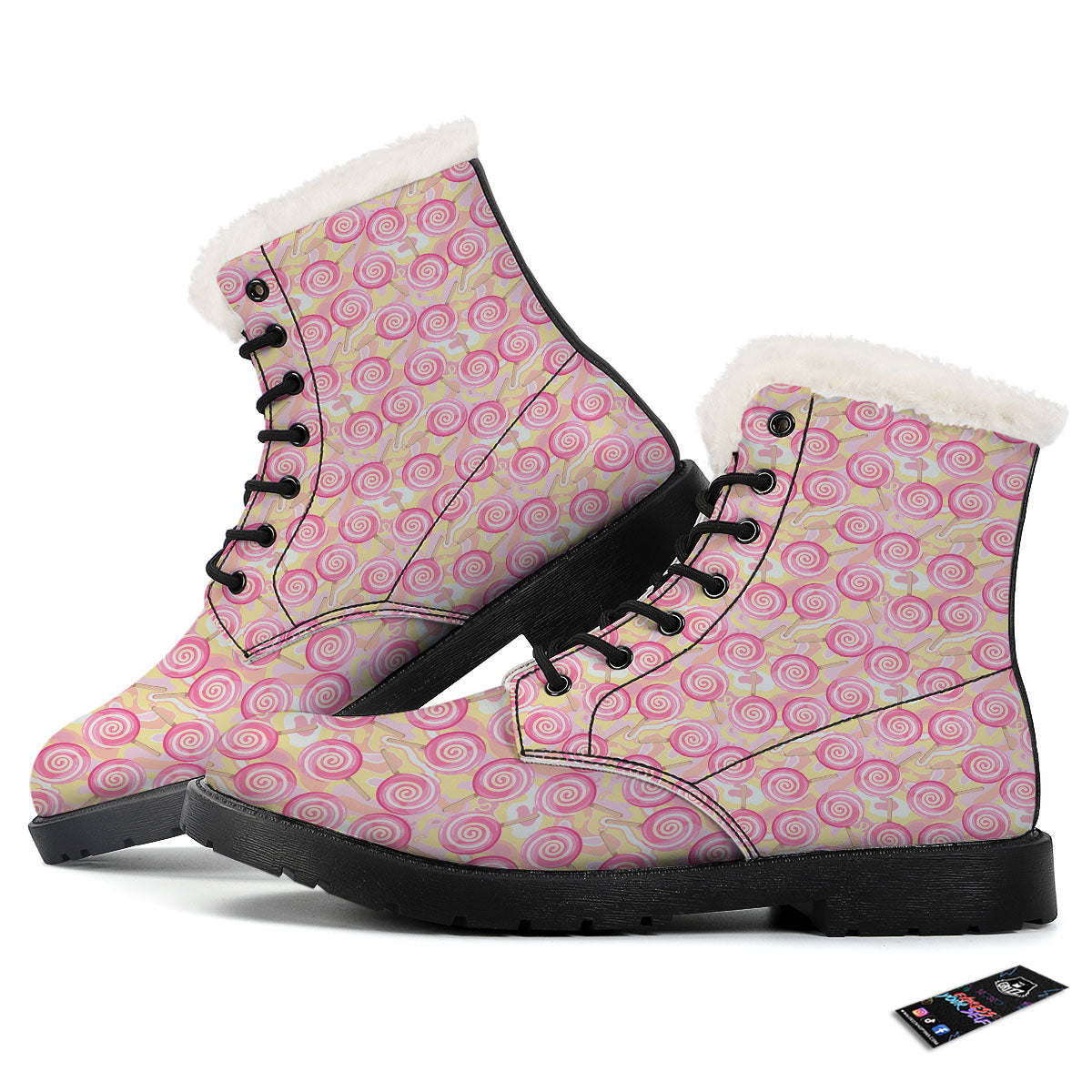 Swirl Pink Lollipop Print Pattern Winter Boots-grizzshop