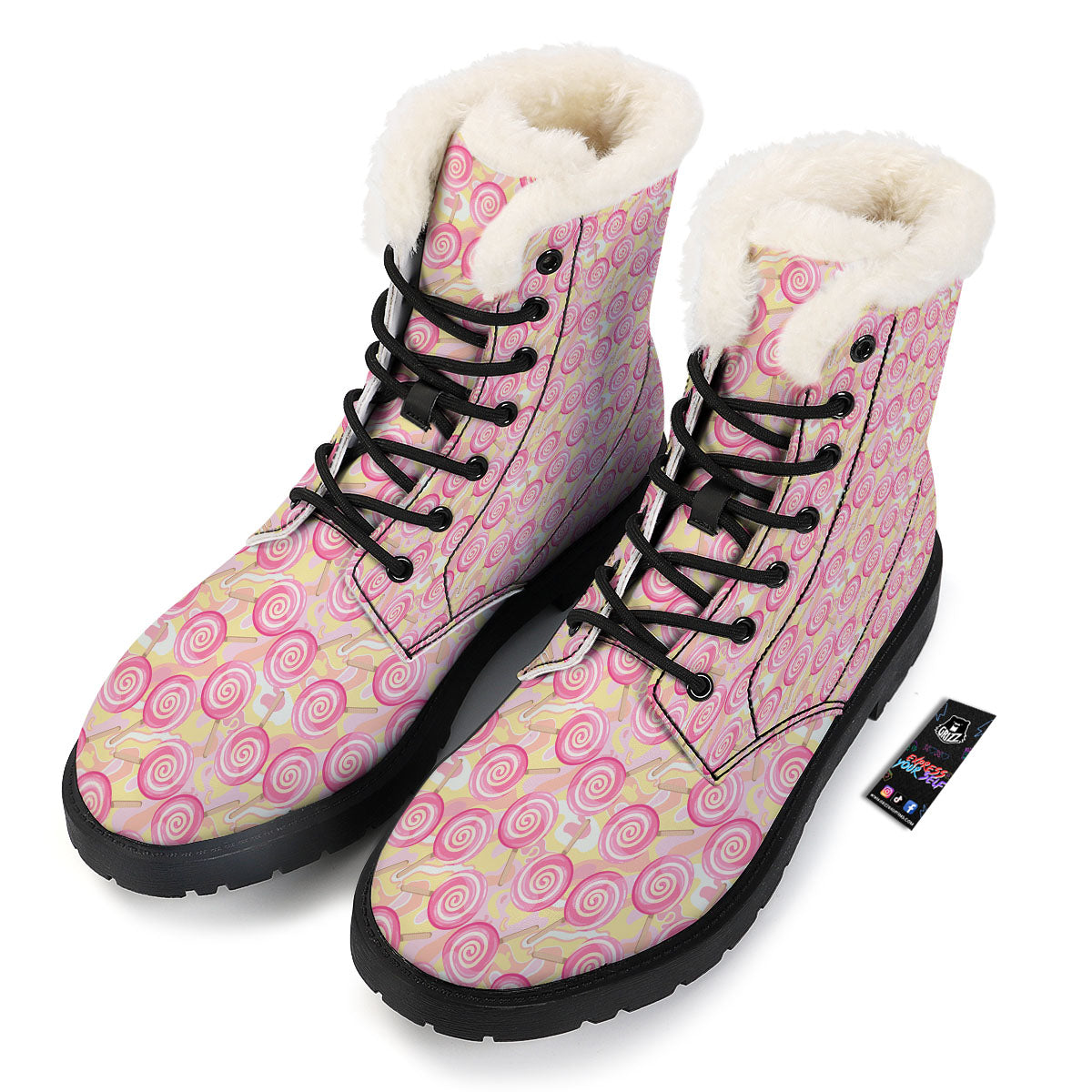 Swirl Pink Lollipop Print Pattern Winter Boots-grizzshop