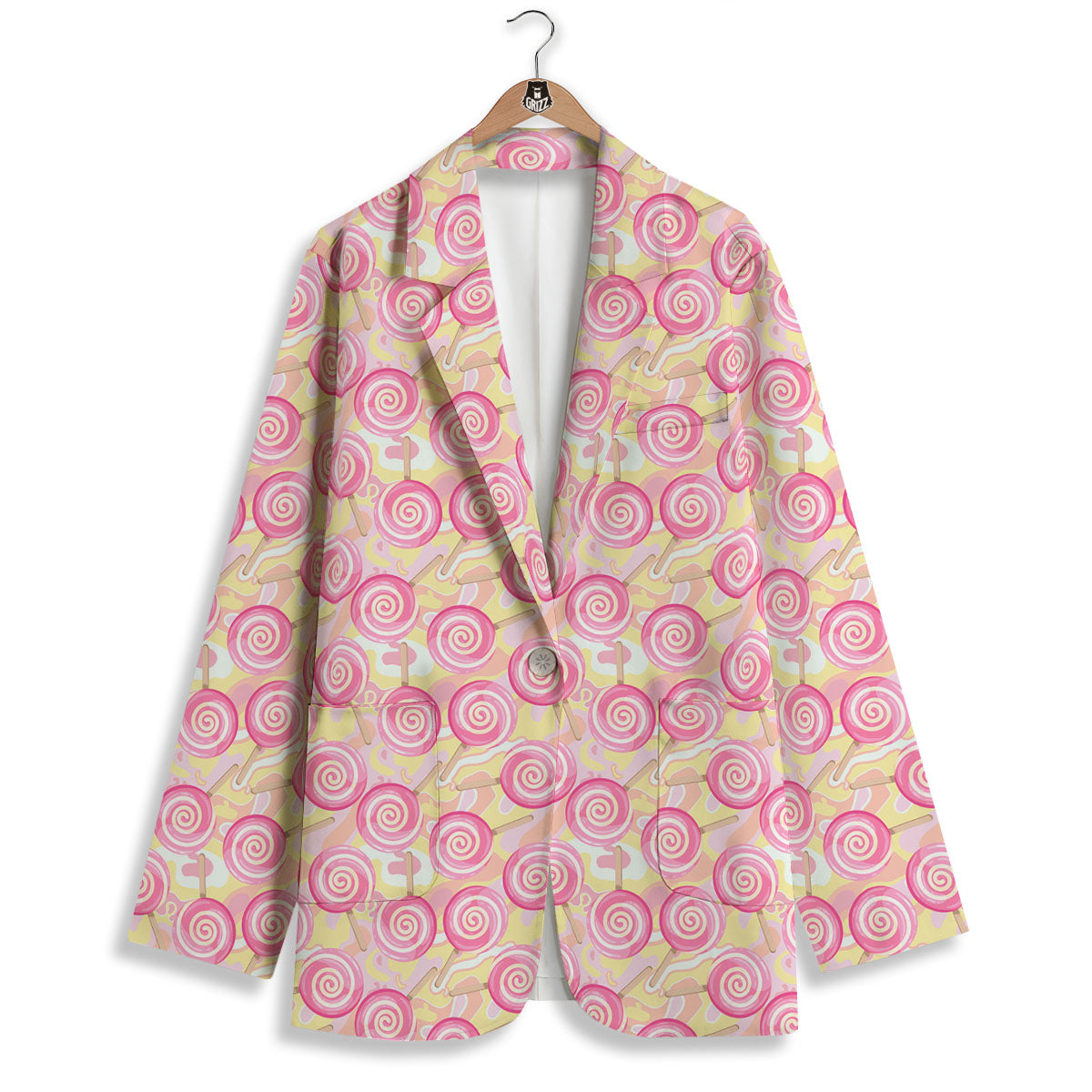 Swirl Pink Lollipop Print Pattern Women's Blazer-grizzshop