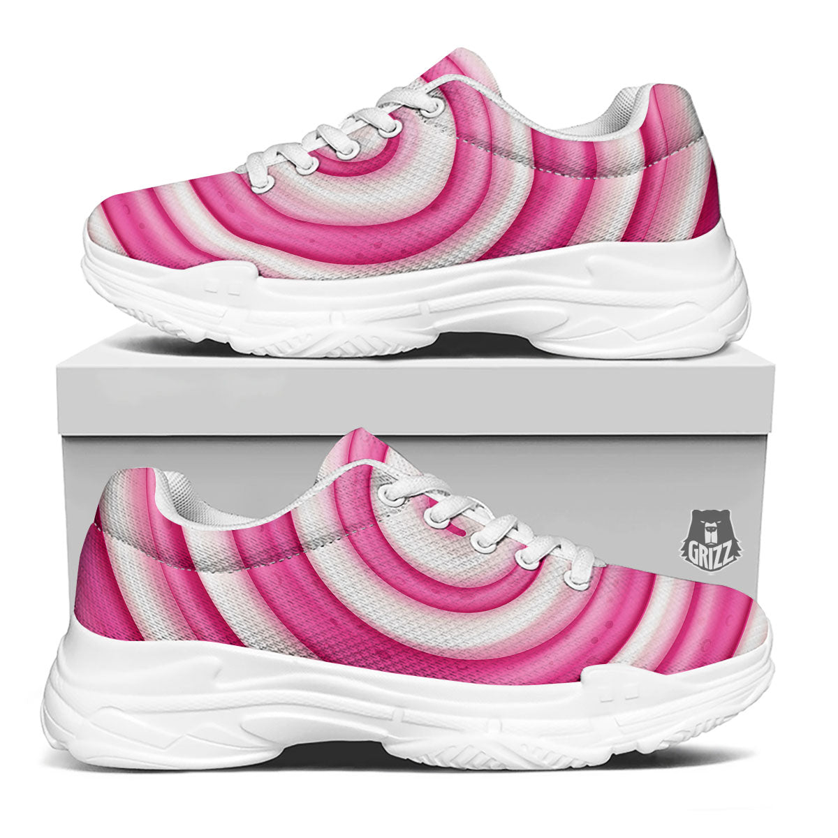 Swirl Pink Lollipop Print White Chunky Shoes-grizzshop