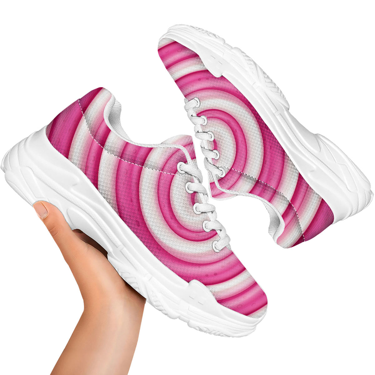 Swirl Pink Lollipop Print White Chunky Shoes-grizzshop