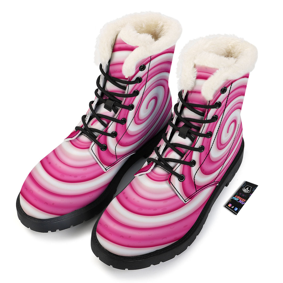 Swirl Pink Lollipop Print Winter Boots-grizzshop