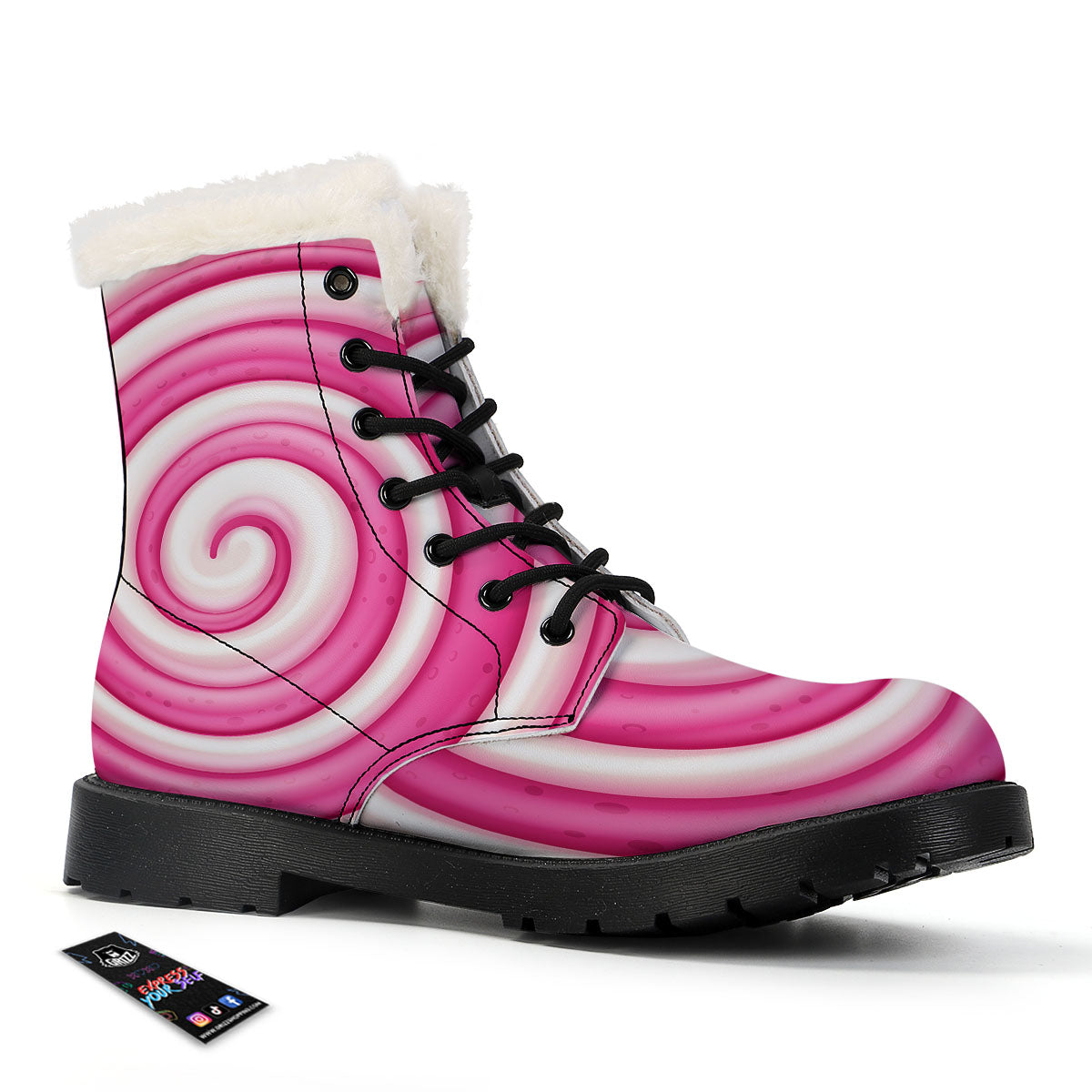 Swirl Pink Lollipop Print Winter Boots-grizzshop