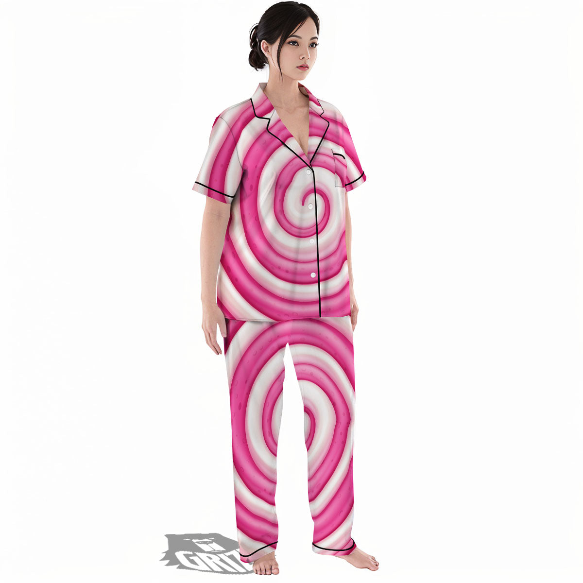 Swirl Pink Lollipop Print Women's Pajamas Set-grizzshop