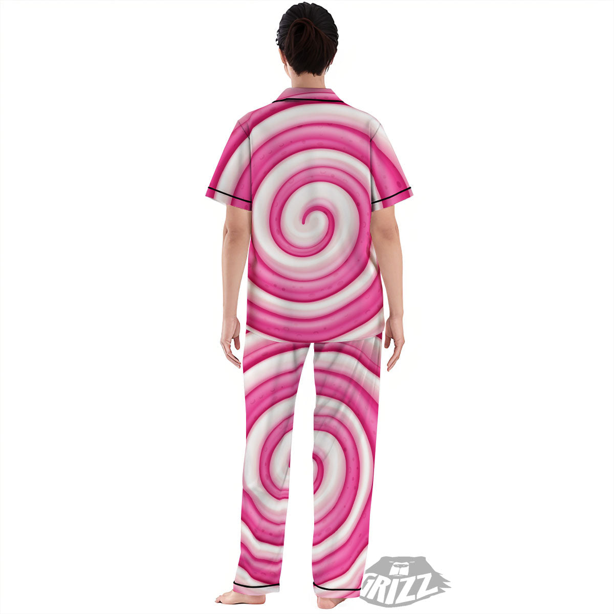 Swirl Pink Lollipop Print Women's Pajamas Set-grizzshop