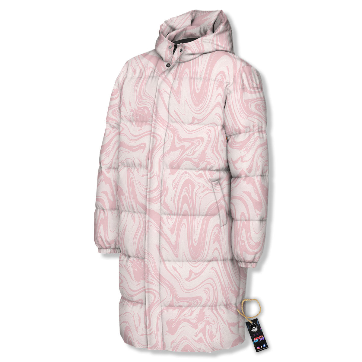 Swirl Pink Print Pattern Long Down Jacket-grizzshop