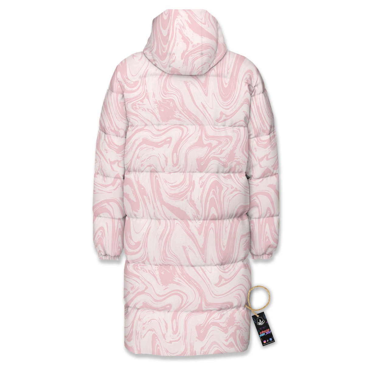 Swirl Pink Print Pattern Long Down Jacket-grizzshop