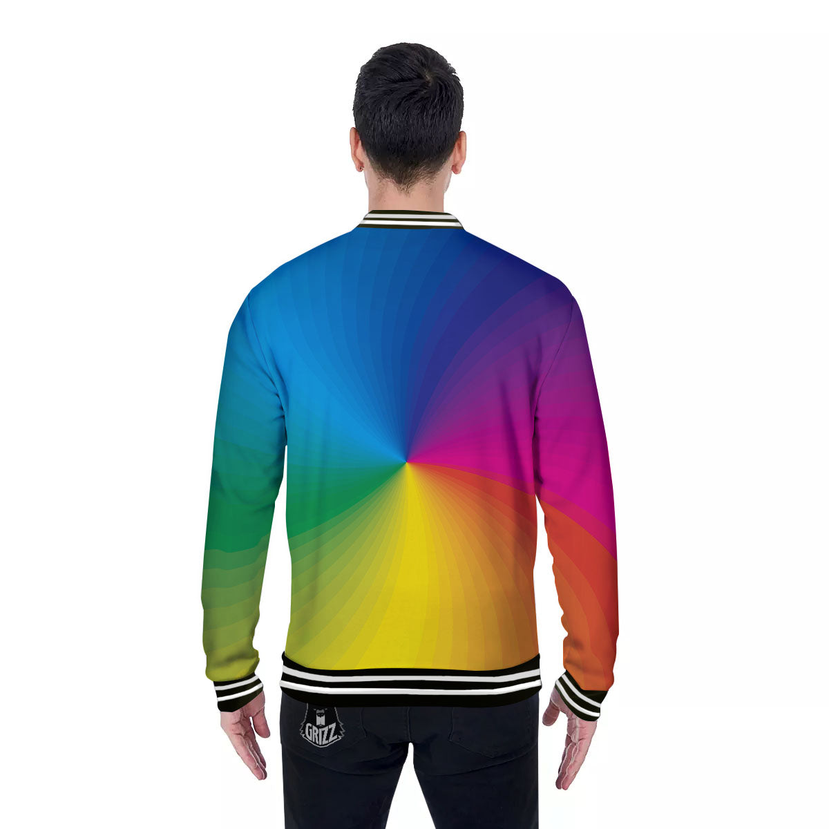 Swirl Rainbow Print Baseball Jacket-grizzshop