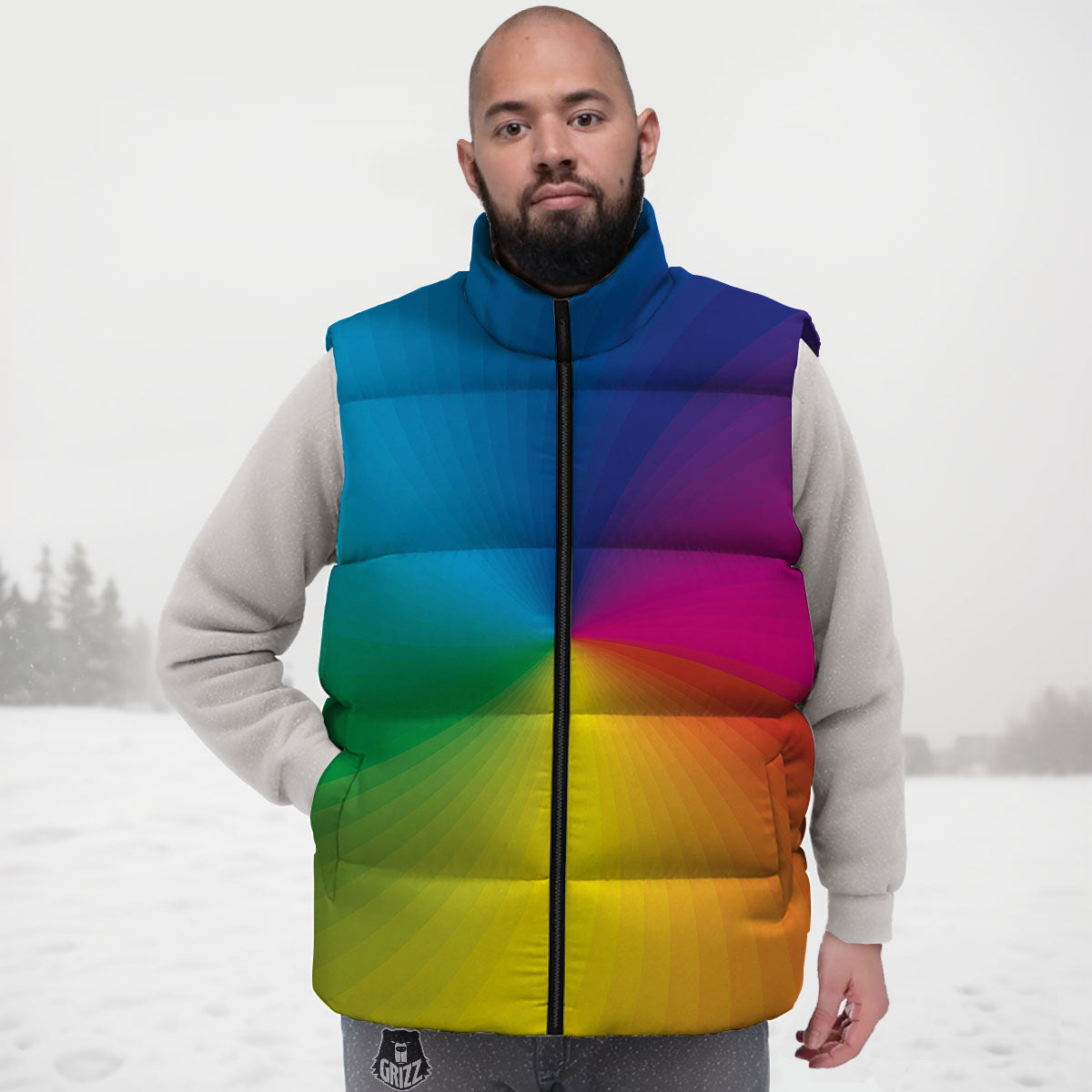 Swirl Rainbow Print Down Vest