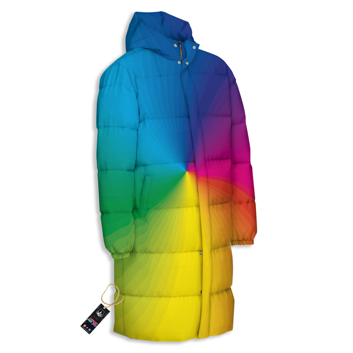 Swirl Rainbow Print Long Down Jacket-grizzshop