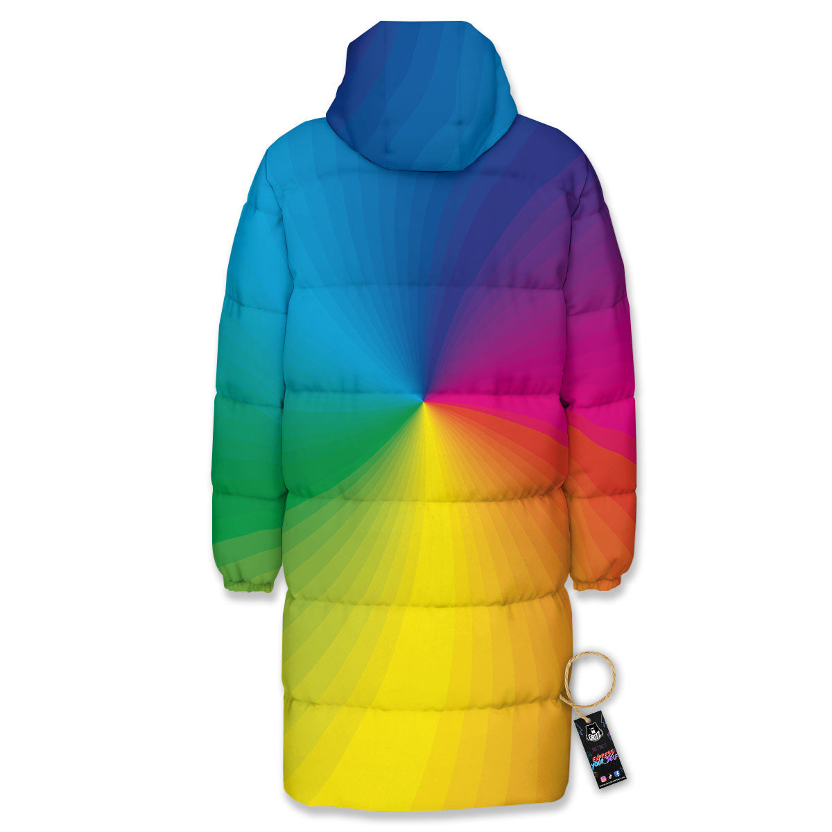 Swirl Rainbow Print Long Down Jacket-grizzshop