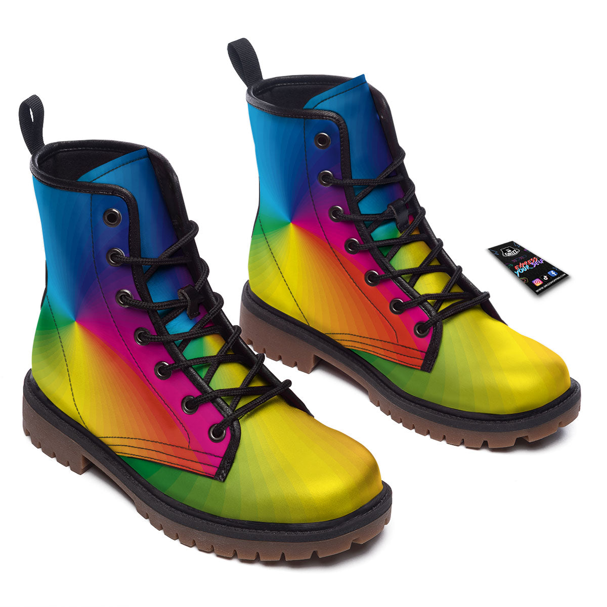 Swirl Rainbow Print Work Boots-grizzshop