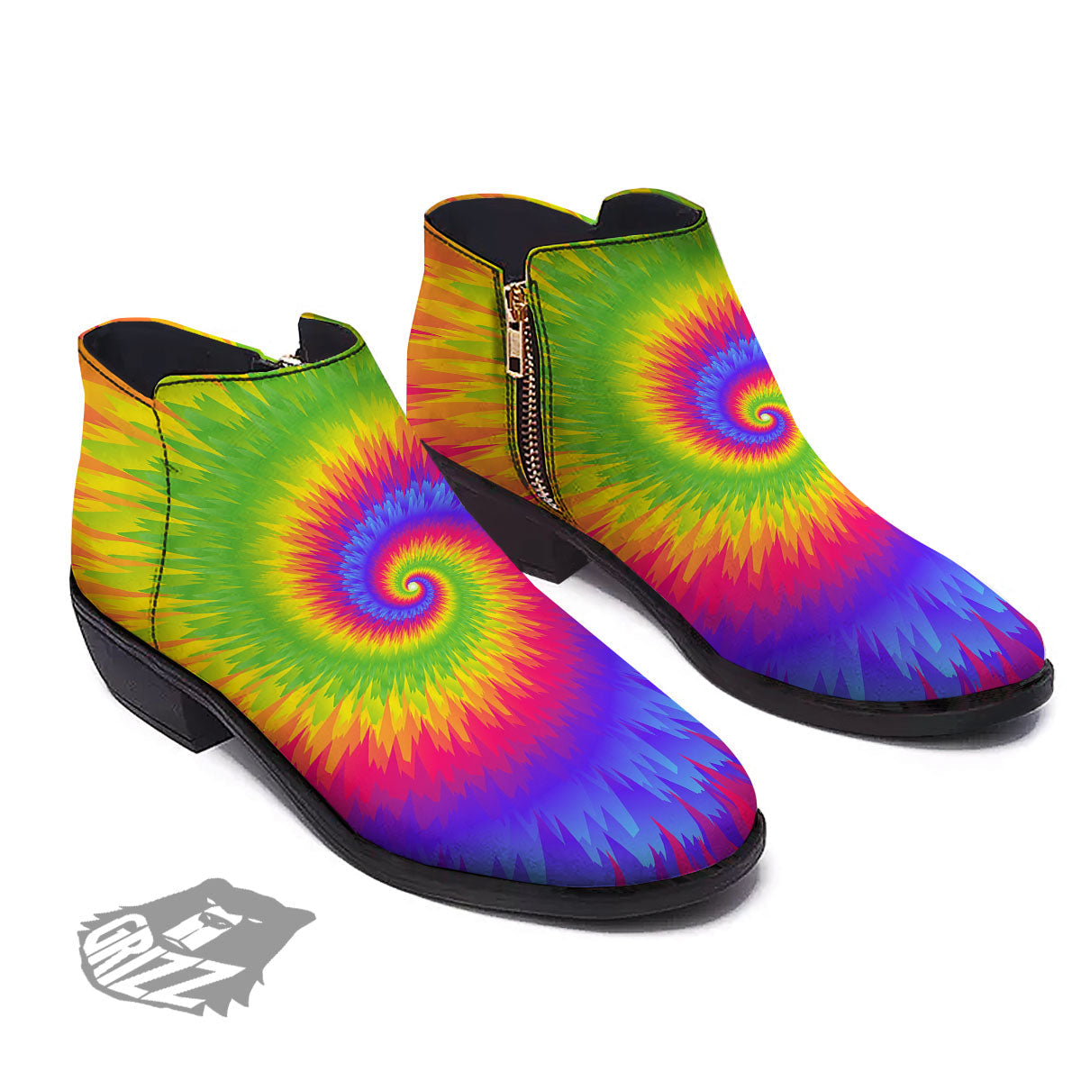 Swirl Rainbow Psychedelic Print Ankle Boots-grizzshop