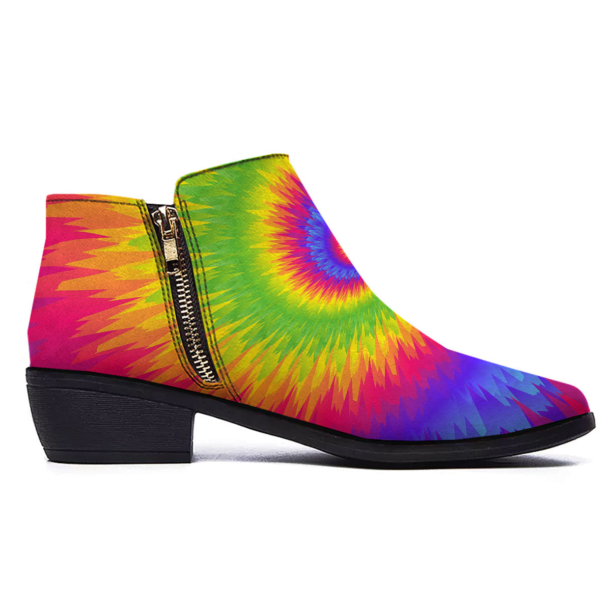 Swirl Rainbow Psychedelic Print Ankle Boots-grizzshop