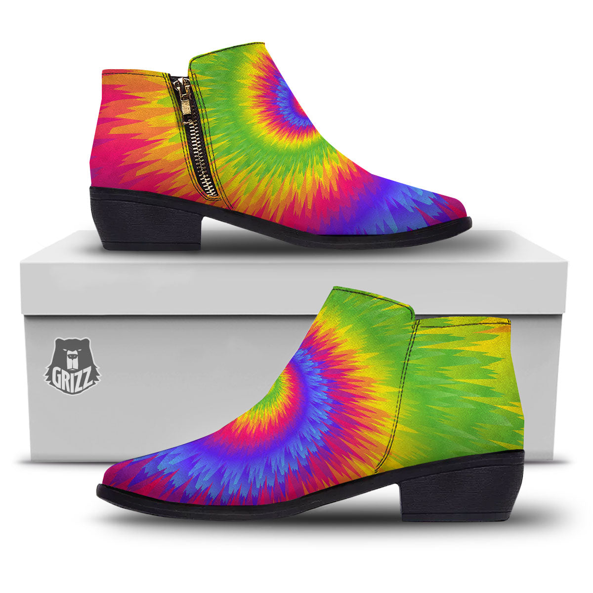 Swirl Rainbow Psychedelic Print Ankle Boots-grizzshop