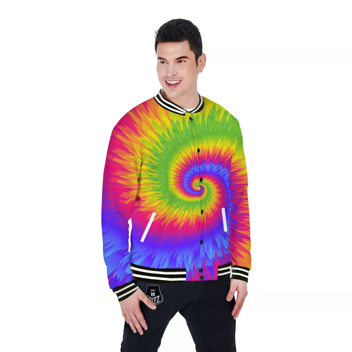 Swirl Rainbow Psychedelic Print Baseball Jacket-grizzshop