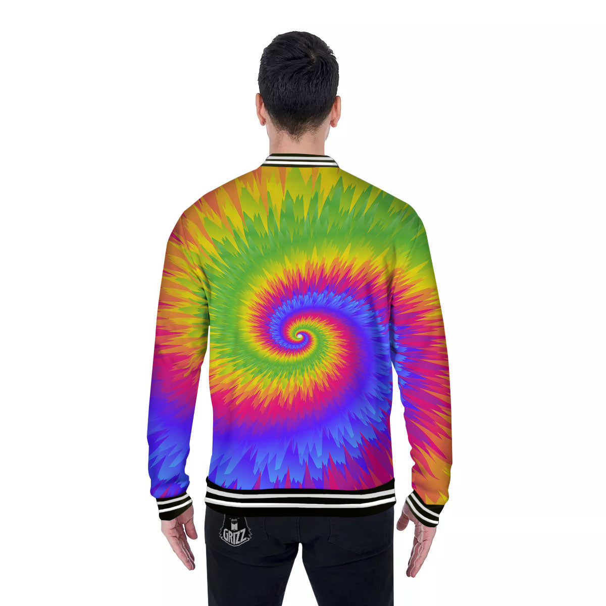 Swirl Rainbow Psychedelic Print Baseball Jacket-grizzshop