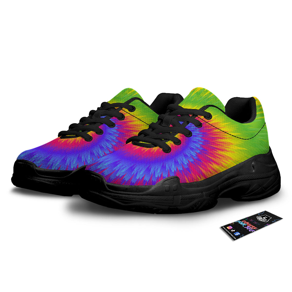 Swirl Rainbow Psychedelic Print Black Chunky Shoes-grizzshop