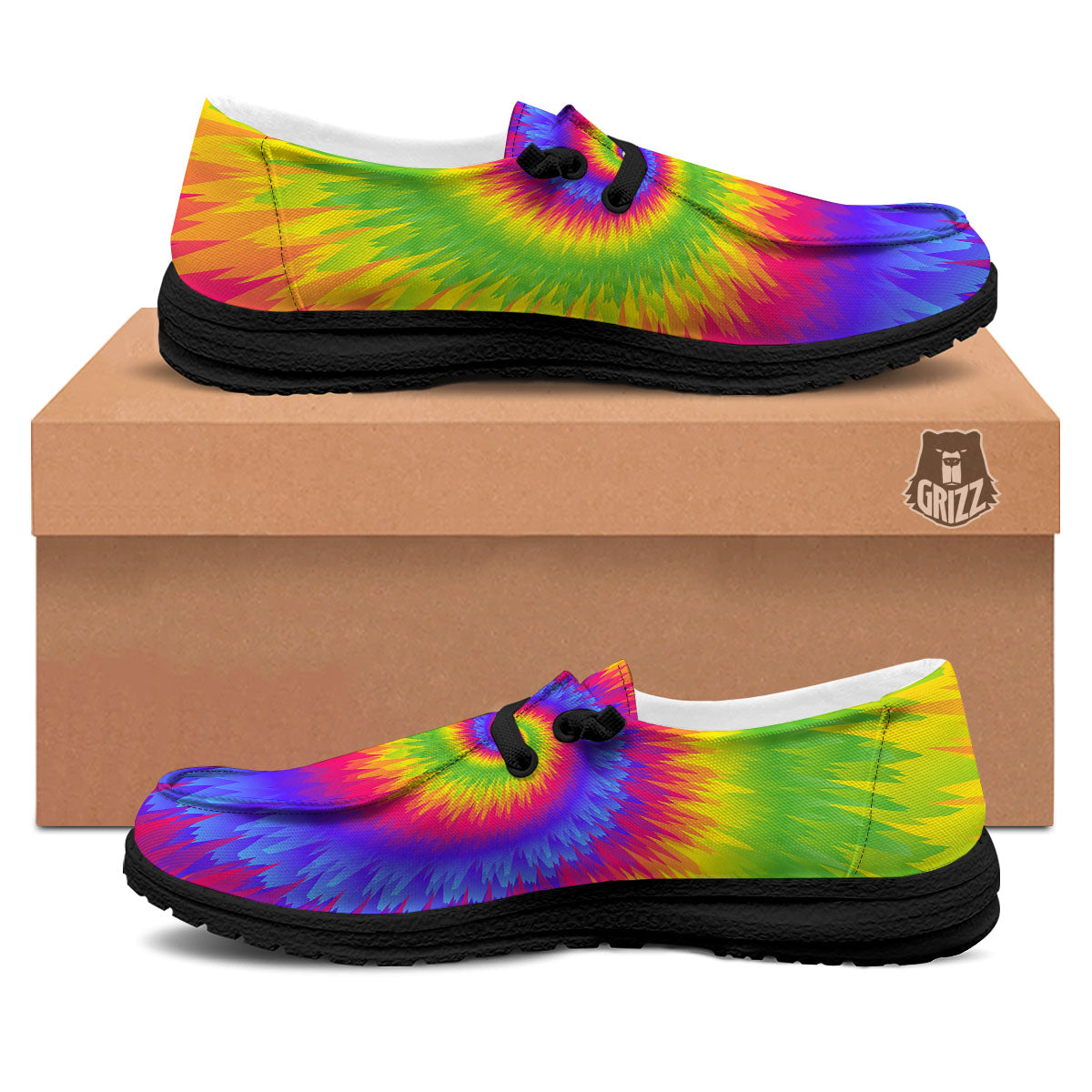 Swirl Rainbow Psychedelic Print Black Loafers-grizzshop