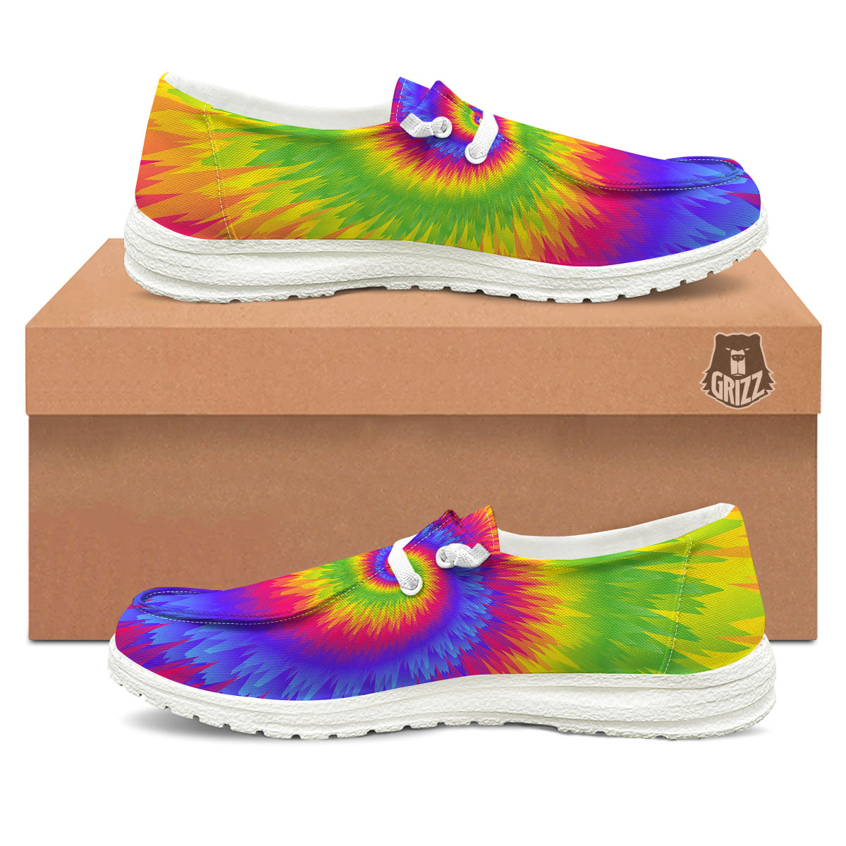Swirl Rainbow Psychedelic Print Black Loafers-grizzshop