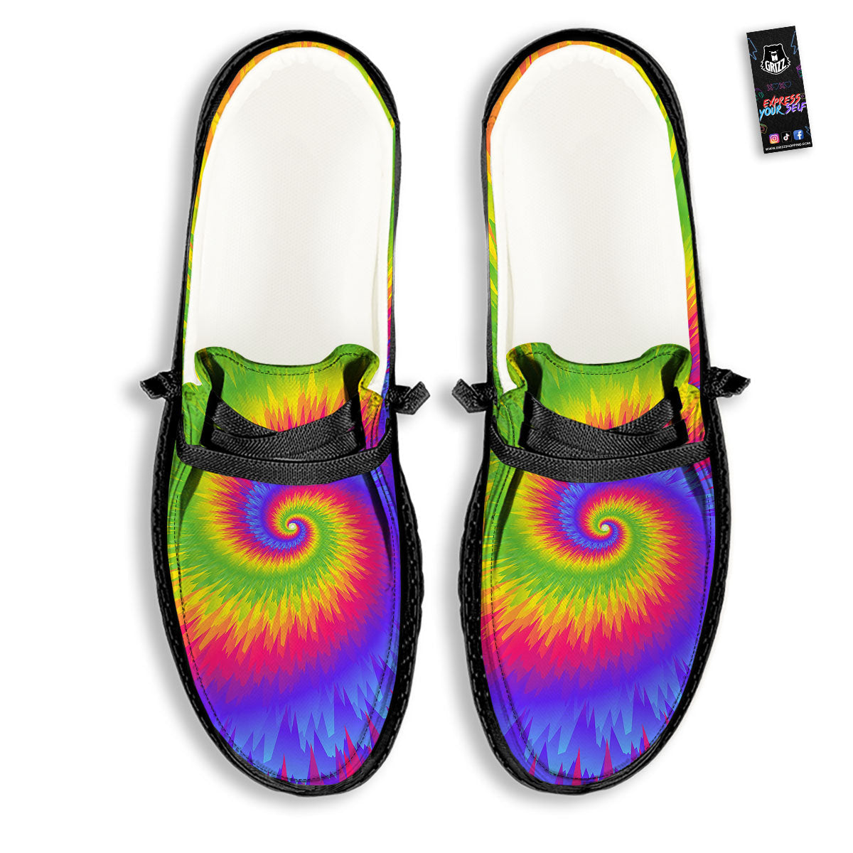 Swirl Rainbow Psychedelic Print Black Loafers-grizzshop