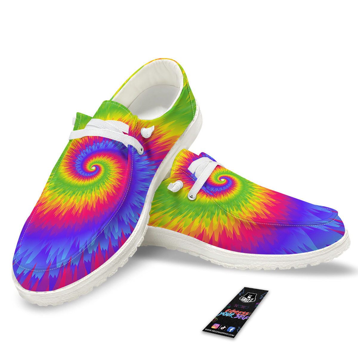 Swirl Rainbow Psychedelic Print Black Loafers-grizzshop