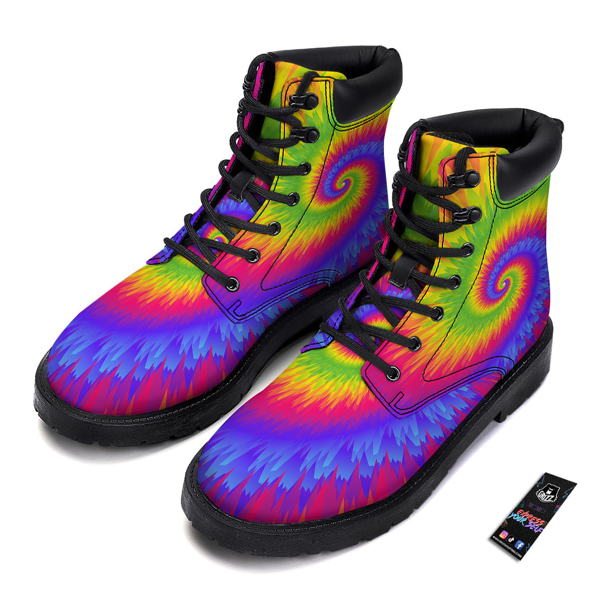 Swirl Rainbow Psychedelic Print Boots-grizzshop