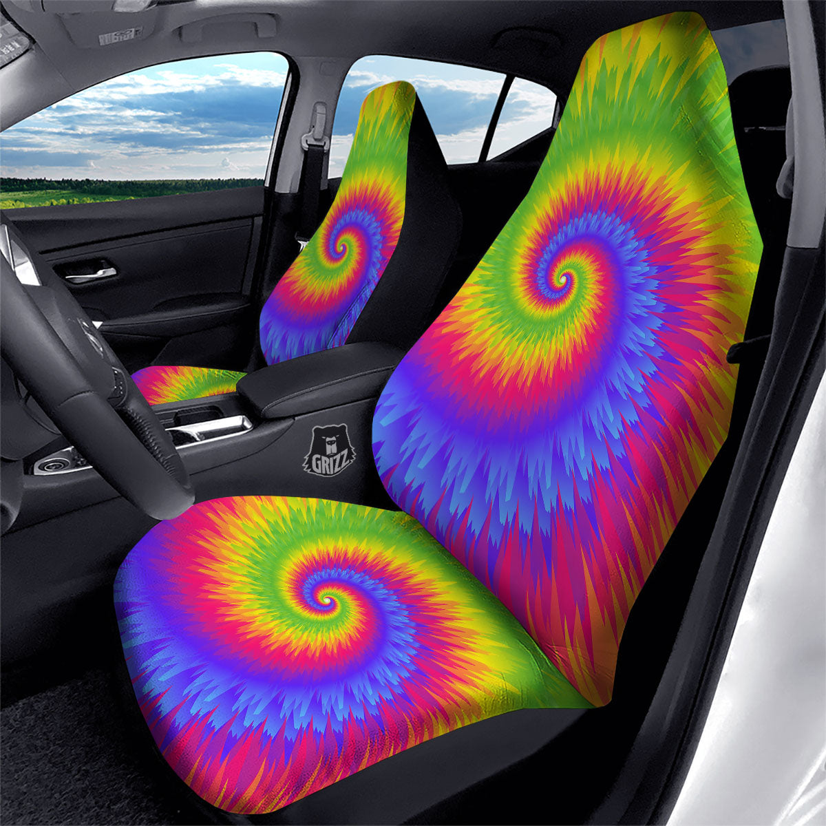 Swirl Rainbow Psychedelic Print Car Seat Covers-grizzshop
