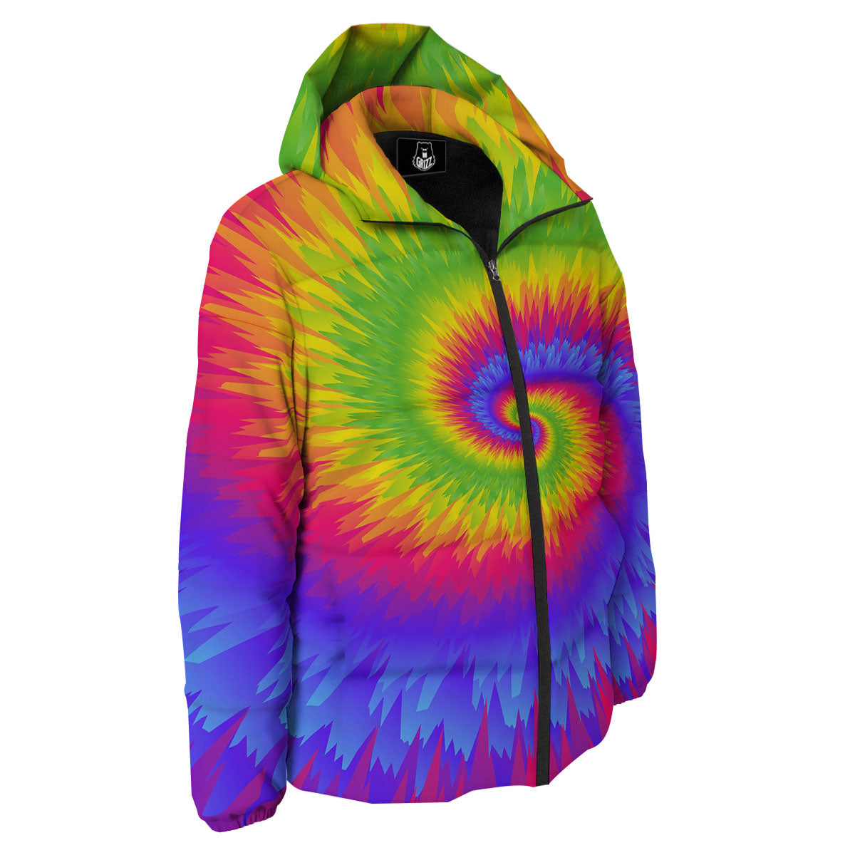 Swirl Rainbow Psychedelic Print Down Jacket-grizzshop