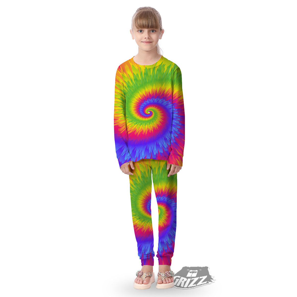 Swirl Rainbow Psychedelic Print Kid's Pajamas-grizzshop