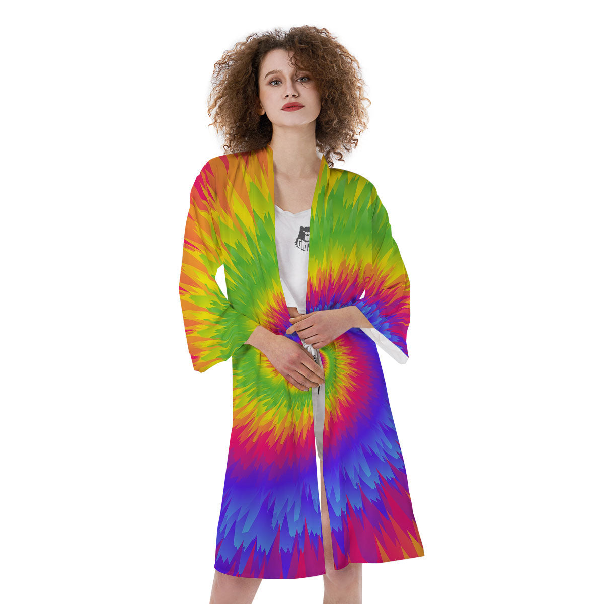 Swirl Rainbow Psychedelic Print Kimono-grizzshop