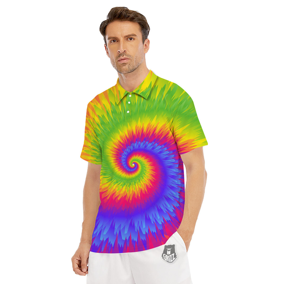 Swirl Rainbow Psychedelic Print Men's Golf Shirts-grizzshop