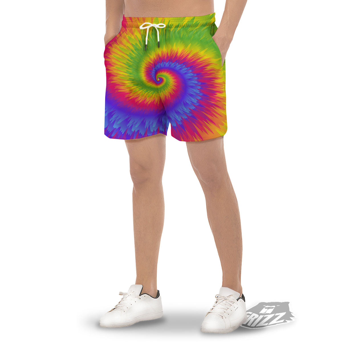 Swirl Rainbow Psychedelic Print Men's Gym Shorts-grizzshop