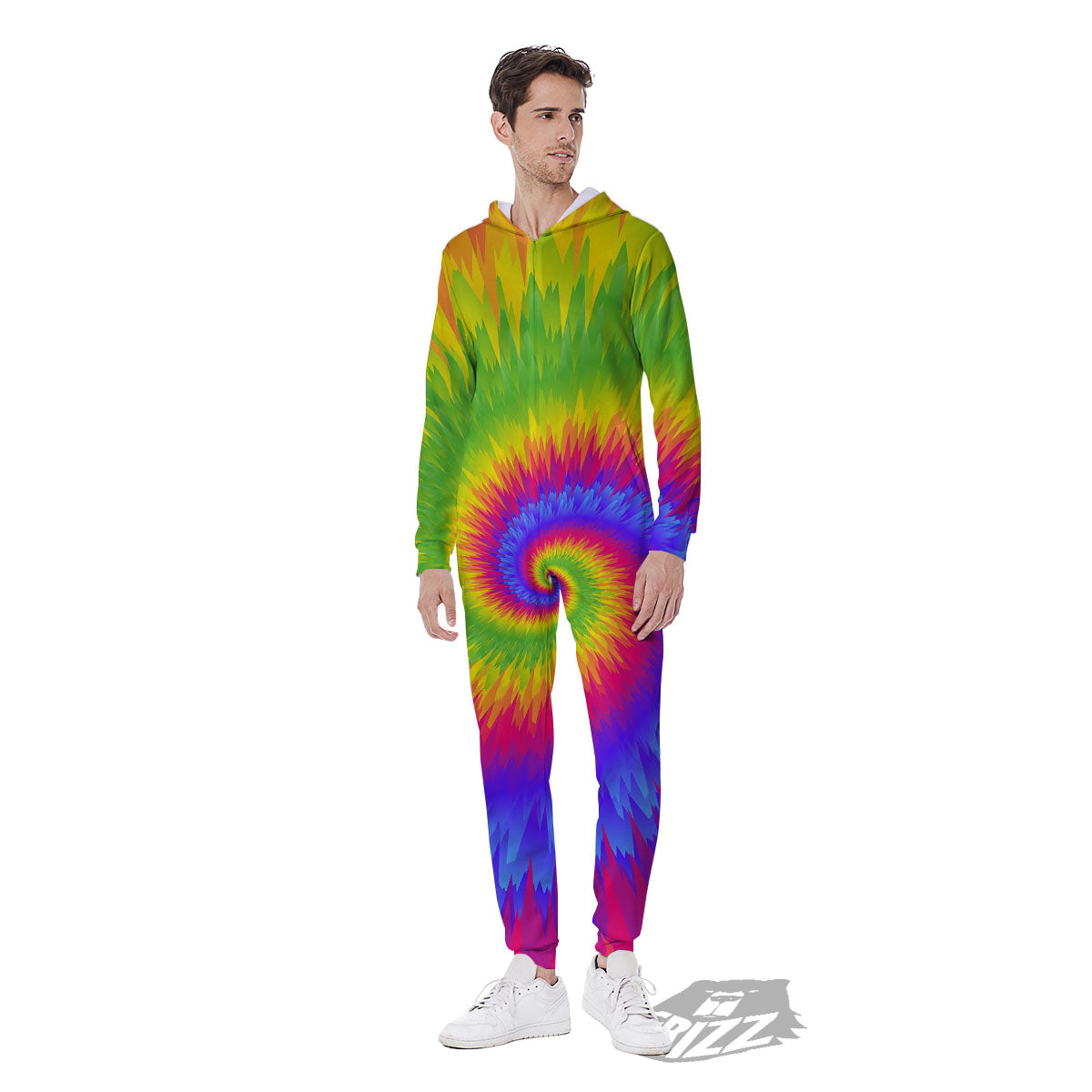 Swirl Rainbow Psychedelic Print Men's Jumpsuit-grizzshop