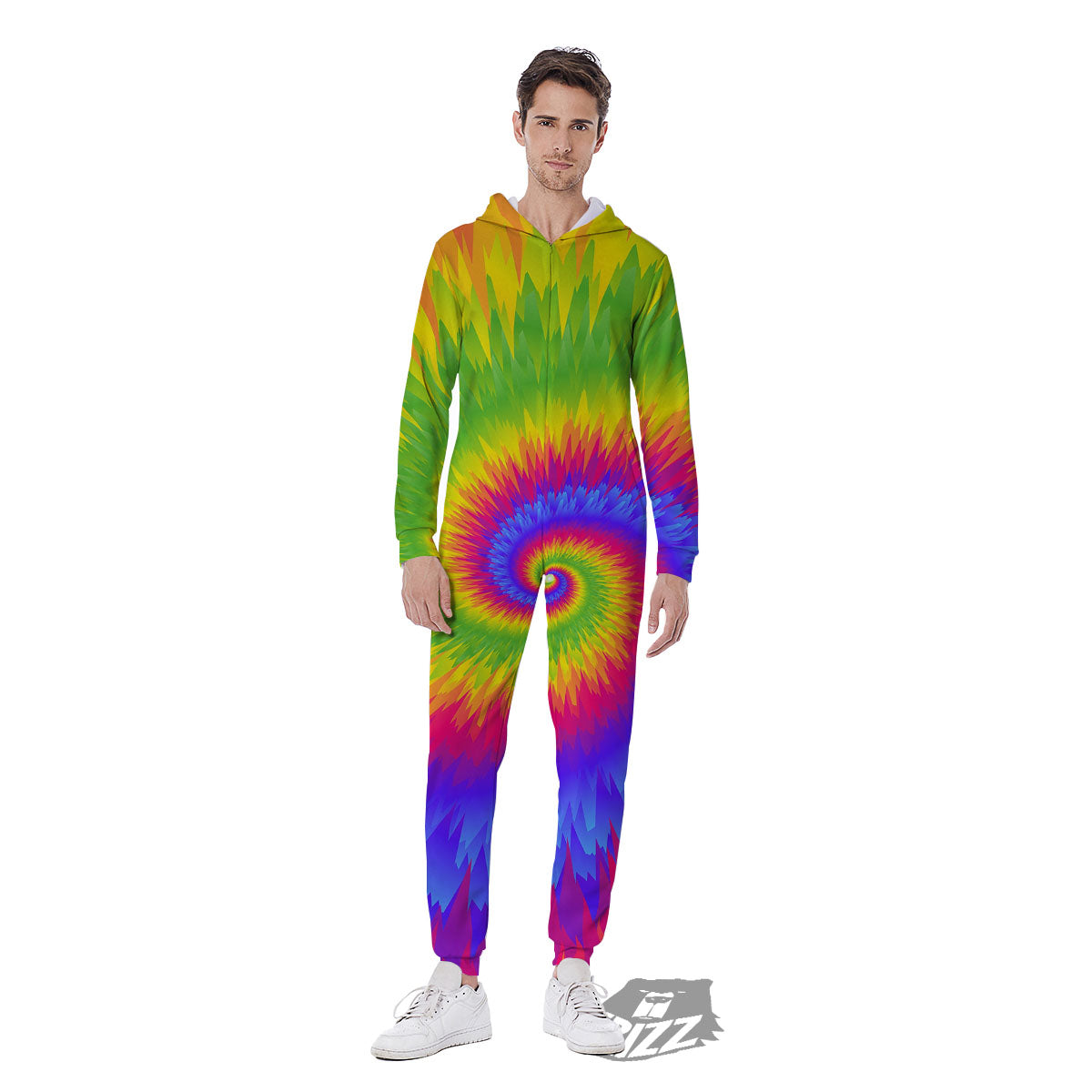 Swirl Rainbow Psychedelic Print Men's Jumpsuit-grizzshop